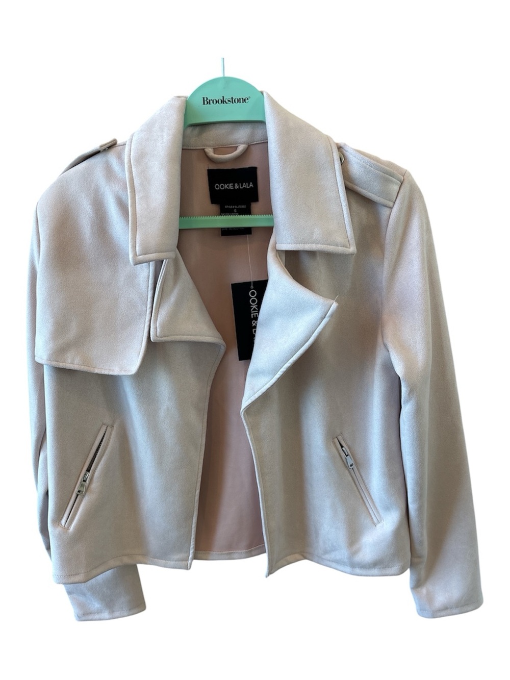 Ookie &Lala Light Blush Suede Moto Jacket